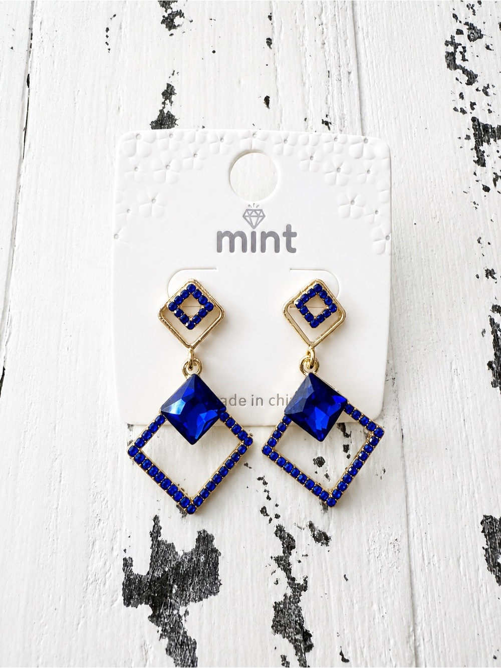 Mint Cobalt Blue Geometric Drop Earrings
